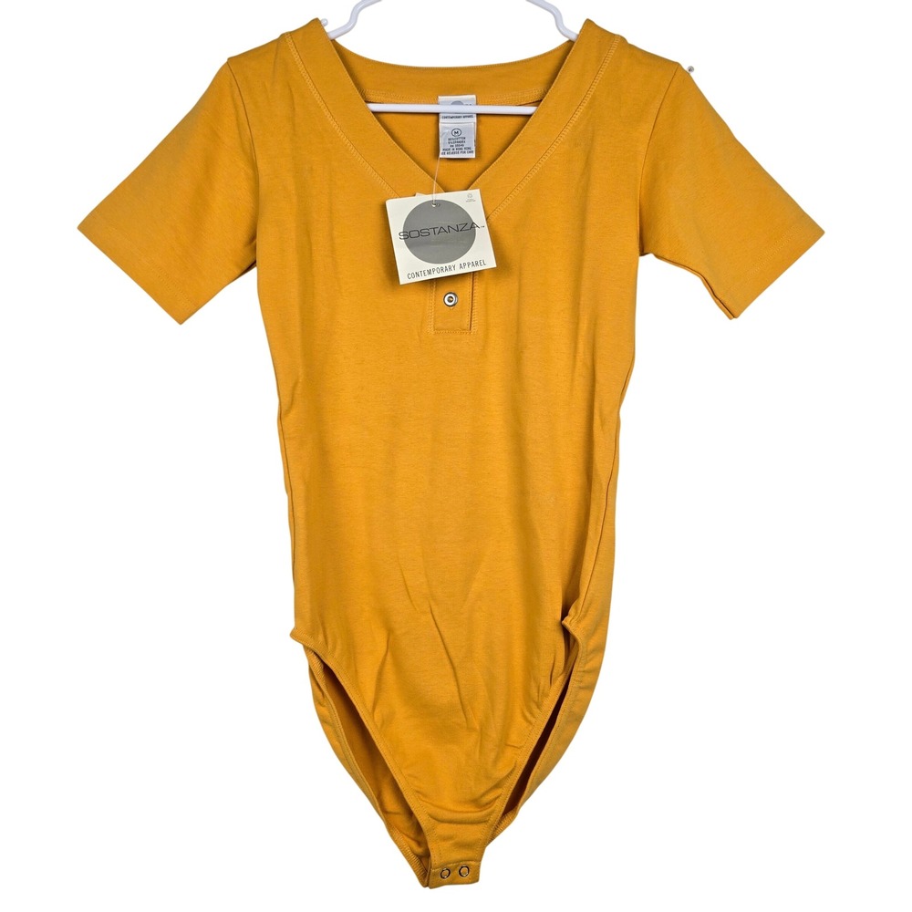 Sostanza Goldenrod Yellow Henley V-Neck Short Sleeve Bodysuit MT20S  Medium NWT